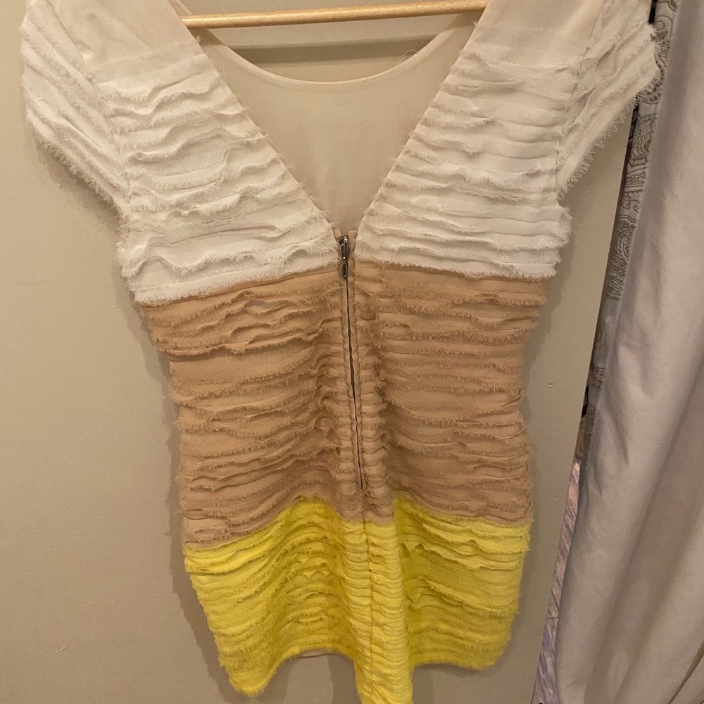 Bebe Tri Color Bodycon Style Ruffle Dress - Picture 3 of 4